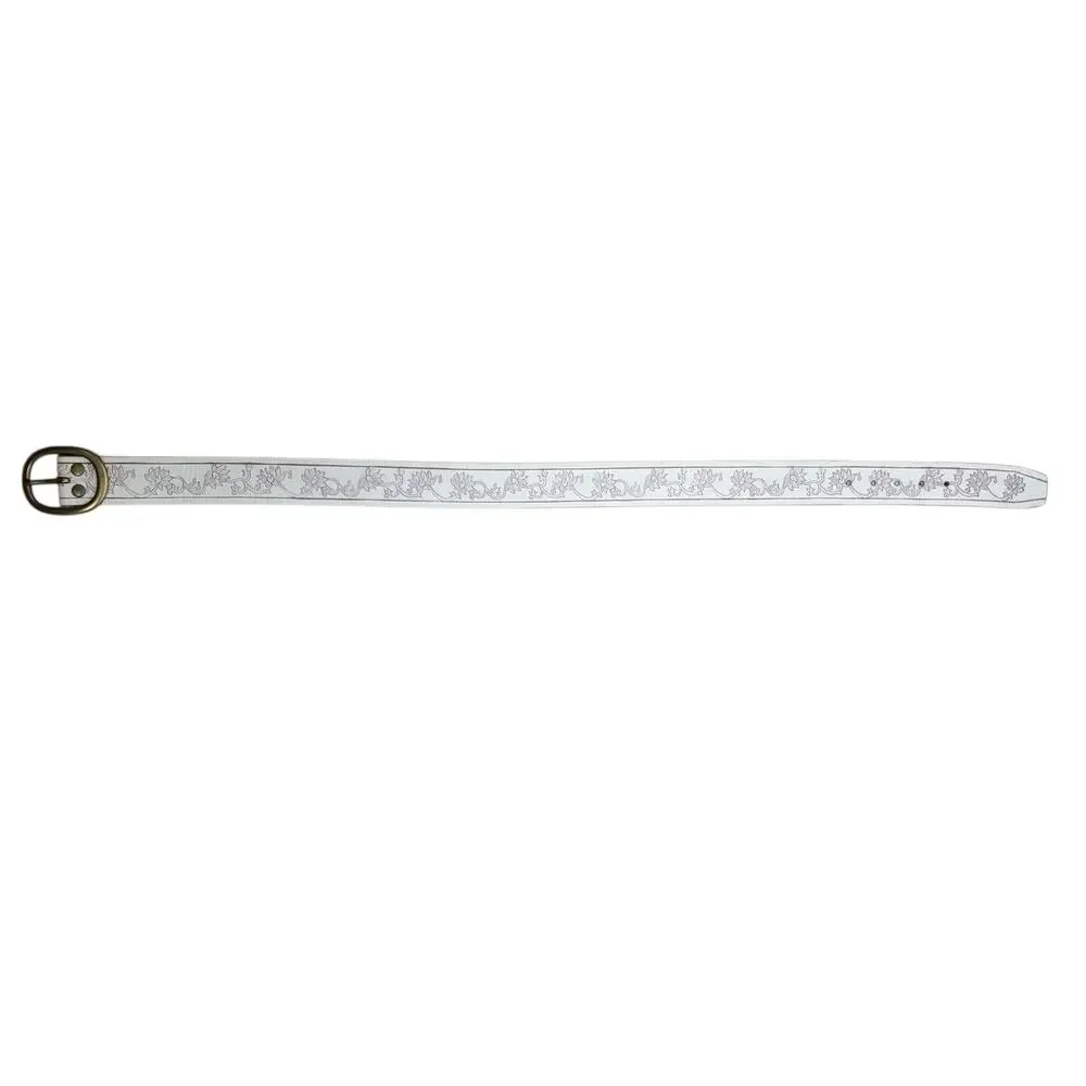 Lucky Brand Chimaera Scored Leather Belt Womens 30 White Brass Buckle Floral